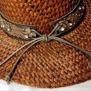 Brown Woven Hat with Decorative Band